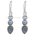 Boucle d&#39;oreille en argent sterling 925 en forme de Labradorite et Multi Gemstone